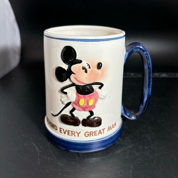 Vintage Disney Mug Behind Every Great Man Theres Always A Woman Mug Mickey Mouse - Picture 1 of 5